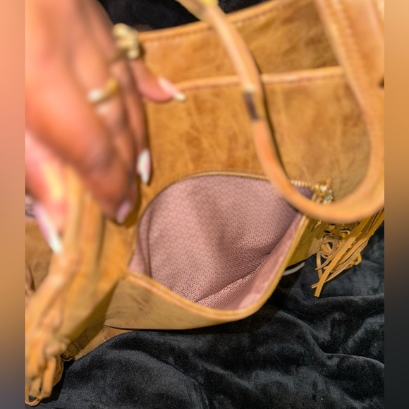 STEVEN-BY STEVE MADDEN GOLD STUD FRINGE HANDBAG - Picture 12 of 15